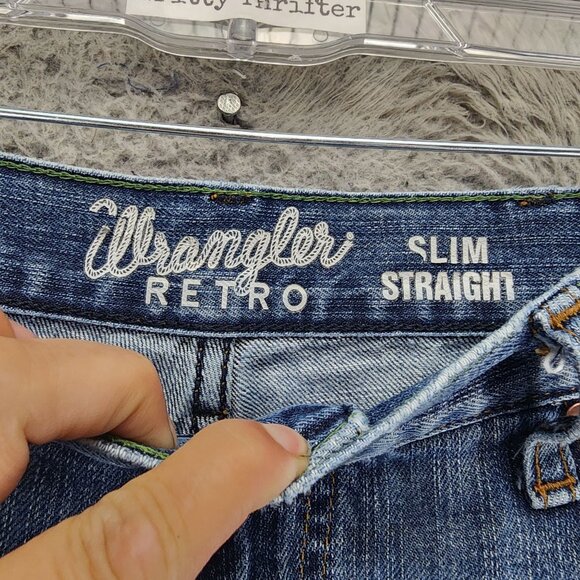 Wrangler Jeans Mens 32x36 Blue Cotton Mid Rise Slim Straight *Read* - Picture 5 of 16